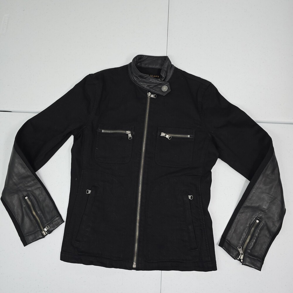 Ralph Lauren Jeans Co Black Denim/Leather Moto Cafe Racer Jacket Women S